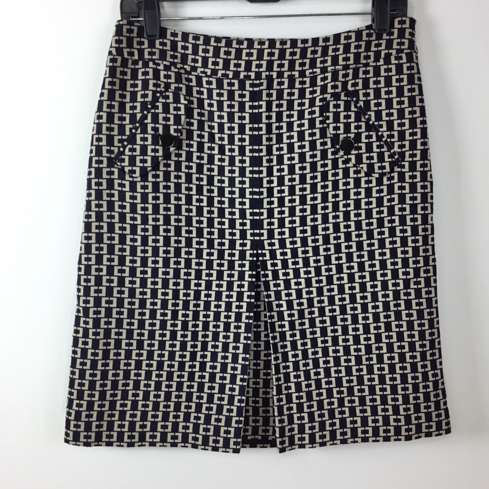 Ann Taylor LOFT Blue Geometric Print Skirt 6